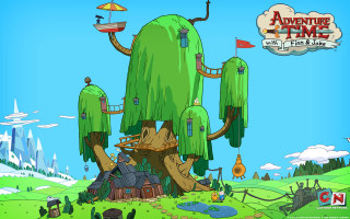 Cartoon tree house trees sky - side and a sky background free wallpaper