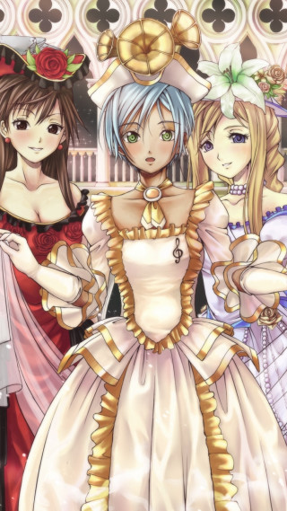 Anime girls costumes hats fun - three anime girl free wallpaper for mobile