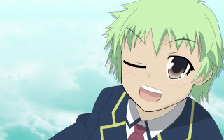 Green hair man blue sky - an anime drawing free wallpaper