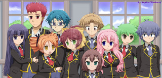 Anime characters group pose window - a picture together in front free wallpaper
