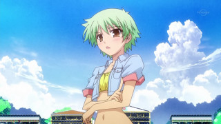 Girl green hair building sky - green hair free wallpaper