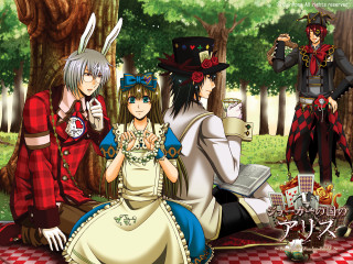 Picnic forest group people tablecloth - a storybook illustration free wallpaper