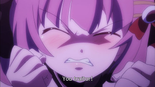 Girl purple hair frown caption - a caption free wallpaper for desktop