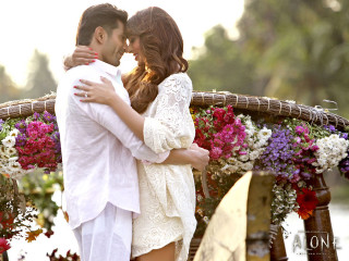 Man woman embracing flowers bridge - a bridge over water free wallpaper