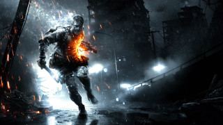 Futuristic man running dark city - dynamic lighting free wallpaper