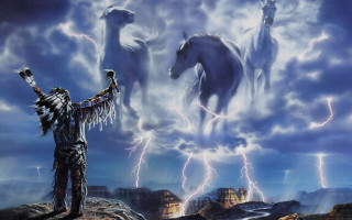 Man rock horses lightning sky - don maitz free wallpaper for desktop