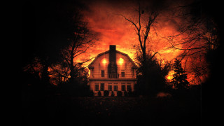 House dark red sky trees 2 - a red sky behind free wallpaper