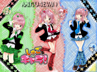 Anime girls school uniforms checkered - pattern free wallpaper