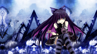 Anime girl striped stockings bench - a anime girl free wallpaper for desktop