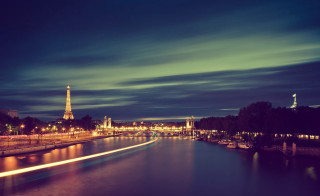 River bridge tower night lights - paris school free wallpaper for desktop