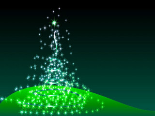 Green christmas tree hill stars - digital free wallpaper for desktop