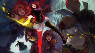 Anime characters cave fire demon - their hand and a demon in the background free wallpaper