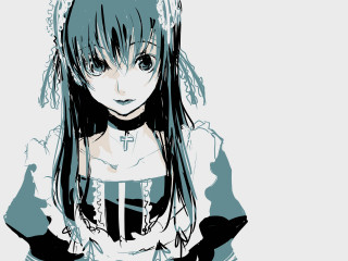 Girl longhair white shirt blackstripes - black stripe free wallpaper