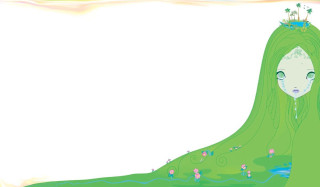 Woman long hair crown green - storybook illustration free wallpaper