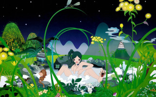 Woman bathtub wildflowers plants night - wildflower free wallpaper