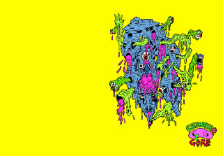 Strange drawing yellow background blue - lovecraftian free wallpaper