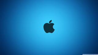 Apple logo blue background shadow - the side of the screen free wallpaper