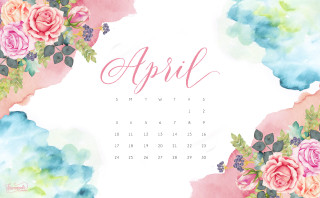 April watercolor calendar flowers rose - ink free wallpaper