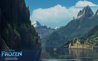 Frozen world lake mountains castle - the shore free wallpaper