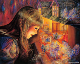 Girl looking window fairy figures - a painting of a girl free wallpaper