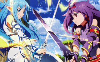 Anime characters swords blue sky 3 - anime key visual free wallpaper
