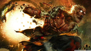 Man costume fighting demon dark - a fireball in the background free wallpaper