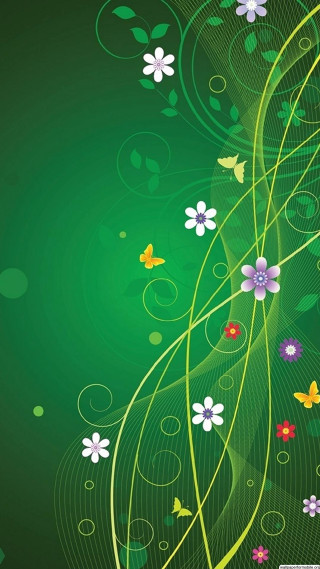 Green background flowers butterflies side - environmental free wallpaper for mobile