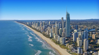 City beach water background scenery - aerial view free wallpaper