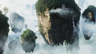 Floating islands fog mist bird - over them free wallpaper for desktop