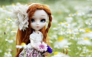 Doll redhair blueeyes daisies gothic - a doll free wallpaper