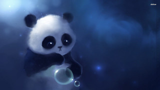 Panda bear bubble looking up - a bubble free wallpaper