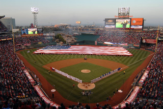 Baseball stadium american flag crowd - a baseball stadium free wallpaper for desktop