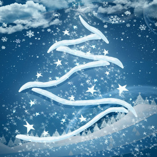 Christmas tree snow stars clouds - free winter wallpaper for tablet