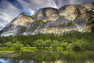 Mountain lake trees foreground cloudy 2 - a lake in front free wallpaper for desktop