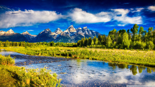 River forest blue sky clouds - ansel adams free wallpaper for desktop