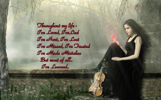 Woman sitting ledged violin poem - dark art free wallpaper for desktop