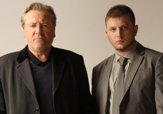 Two men suits ties posing 2 - a picture together free wallpaper