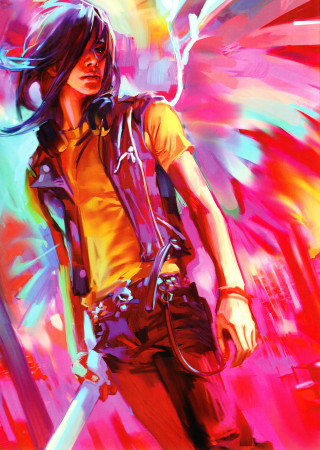 Woman headphones sword walking bright - rossdraw global illumination free wallpaper for mobile