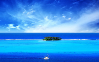 Small island ocean boat blue - a small island in the middle of the ocean free wallpaper