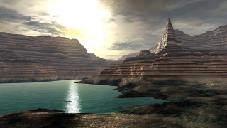 Mountain lake sunset matte painting - a sun free wallpaper