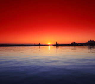 Sunset water boat city distance - free sunset wallpaper for tablet