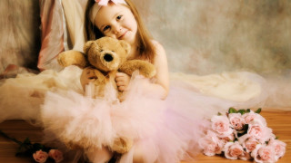 Little girl tutu teddy bear - a wooden floor next free wallpaper