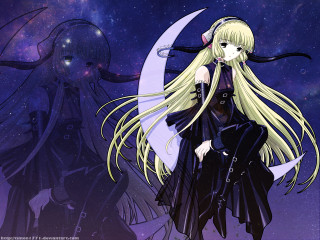 Girl long hair giant moon - official art free wallpaper for desktop