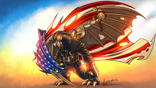 Cartoon man giant bat flag - steampunk free wallpaper