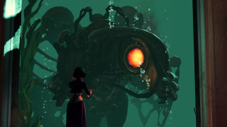 Woman giant fish room window - computer art free wallpaper for desktop