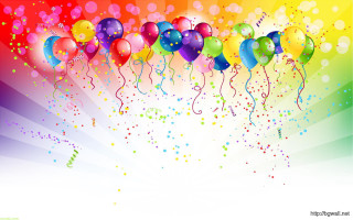 Balloons rainbow background white border - free happy birthday wallpaper
