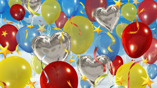 Balloons stars hearts floating blue - free happy birthday wallpaper