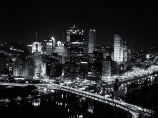 City night black white bridge - photo of a city free wallpaper