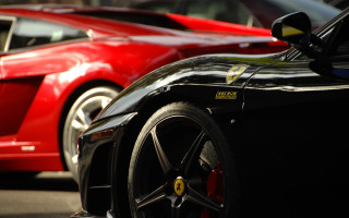 Red black sports cars parked - parked free wallpaper