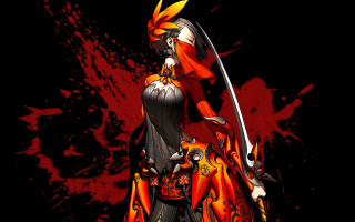 Woman red black sword blood - sharp high detail free wallpaper